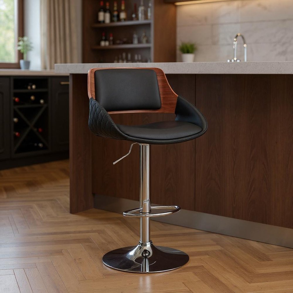 25" Black And Silver Iron Swivel Low Back Adjustable Height Bar Chair