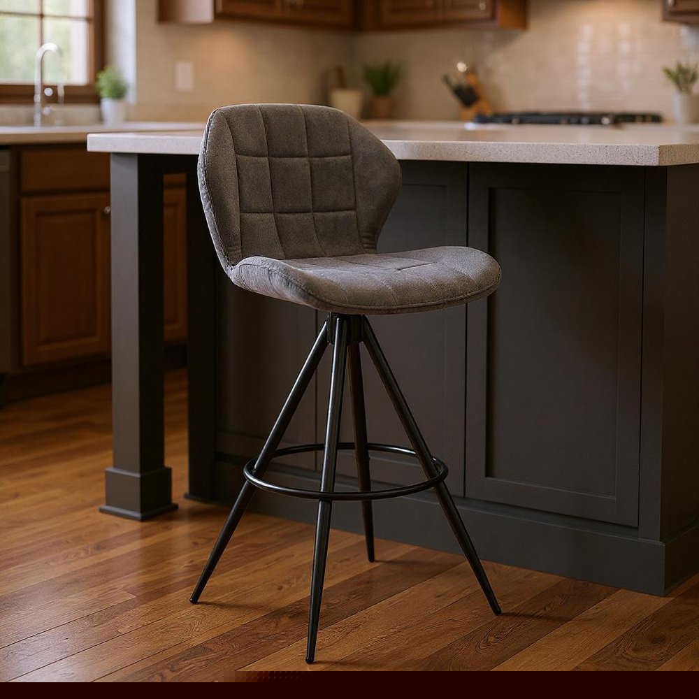 27" Charcoal And Black Iron Counter Height Bar Chair