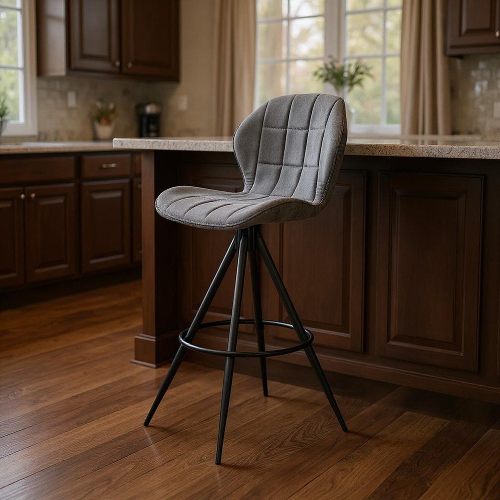 30" Charcoal And Black Iron Bar Height Bar Chair