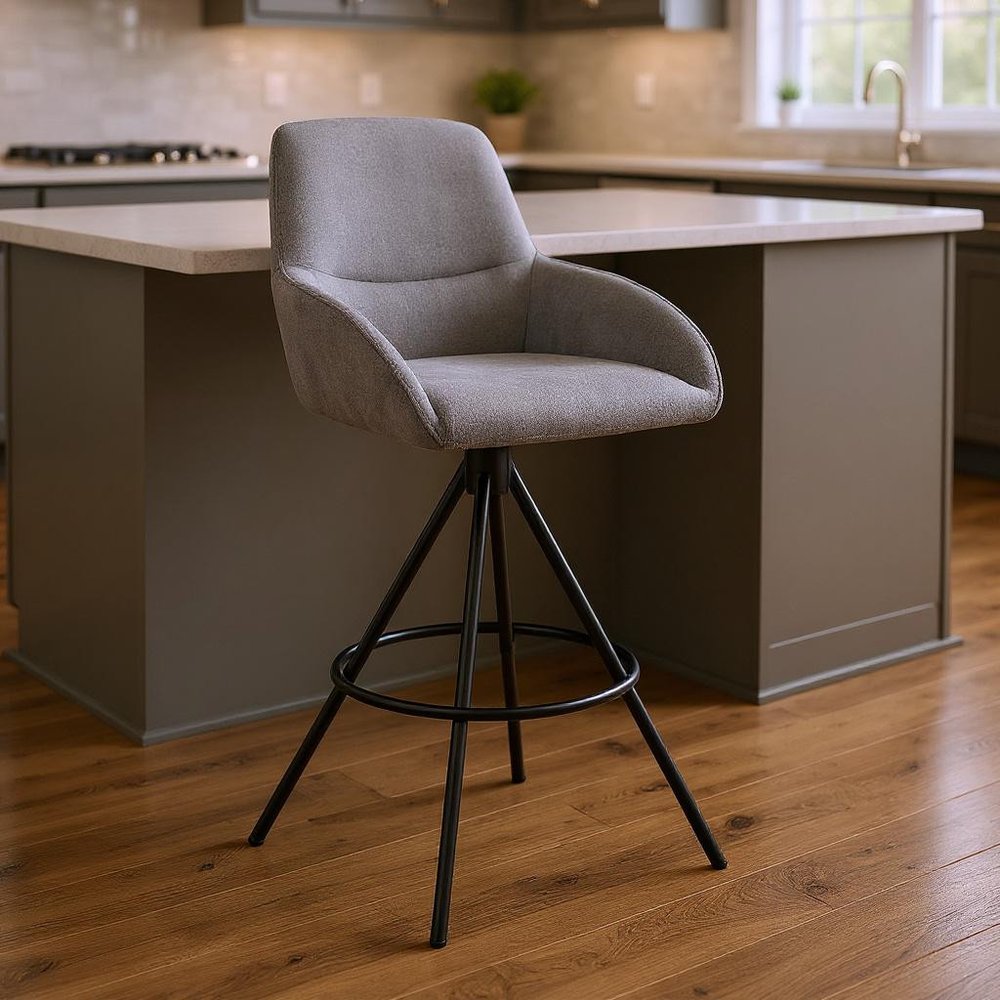 26" Charcoal And Black Iron Counter Height Bar Chair