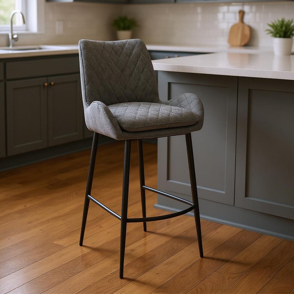 26" Charcoal And Black Iron Counter Height Bar Chair