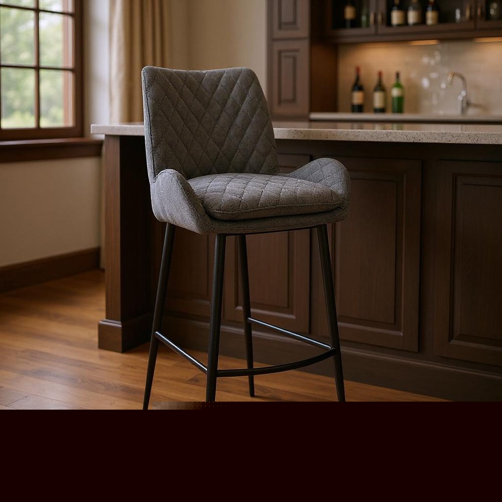 31" Charcoal And Black Iron Bar Height Bar Chair