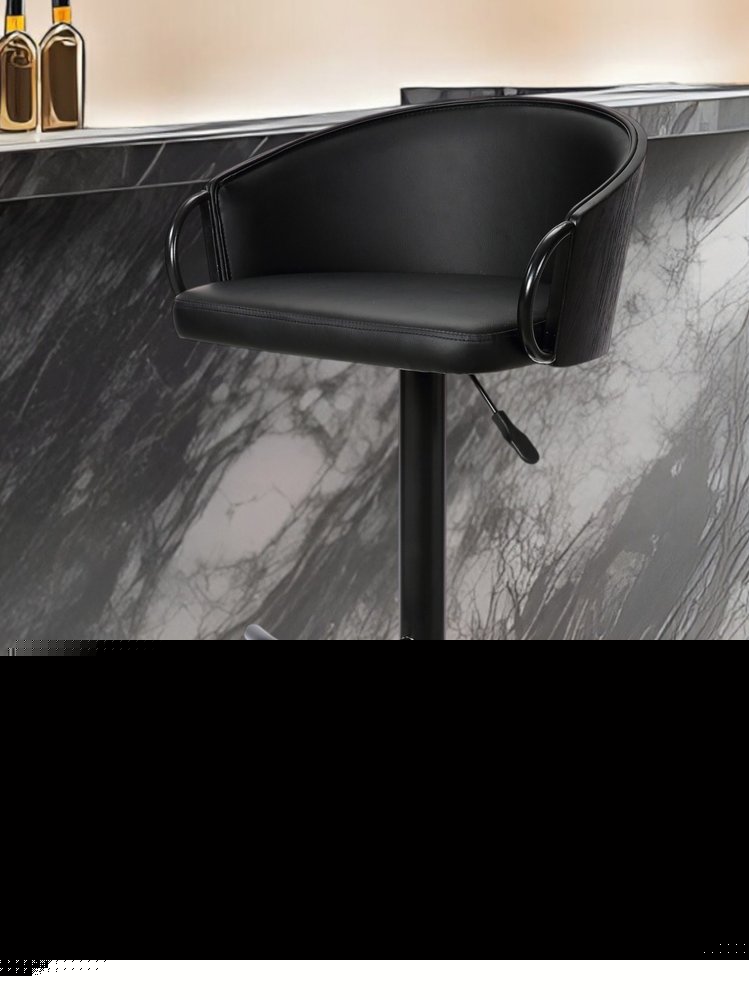 Black Faux Leather and Iron Low Back Adjustable Height Swivel Bar Chair