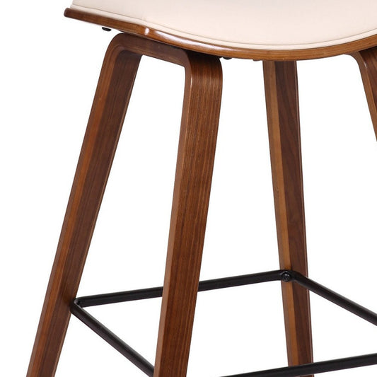 26" Cream and Brown Fabric and Iron Low Back Counter Height Bar Chair