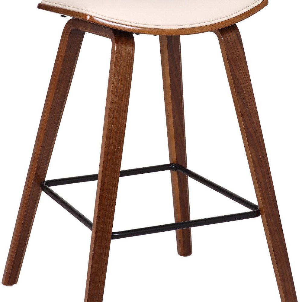 26" Cream and Brown Fabric and Iron Low Back Counter Height Bar Chair