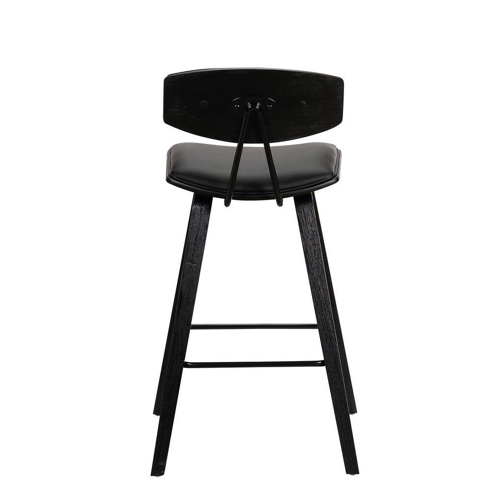 29" Black Faux Leather and Iron Low Back Bar Height Bar Chair