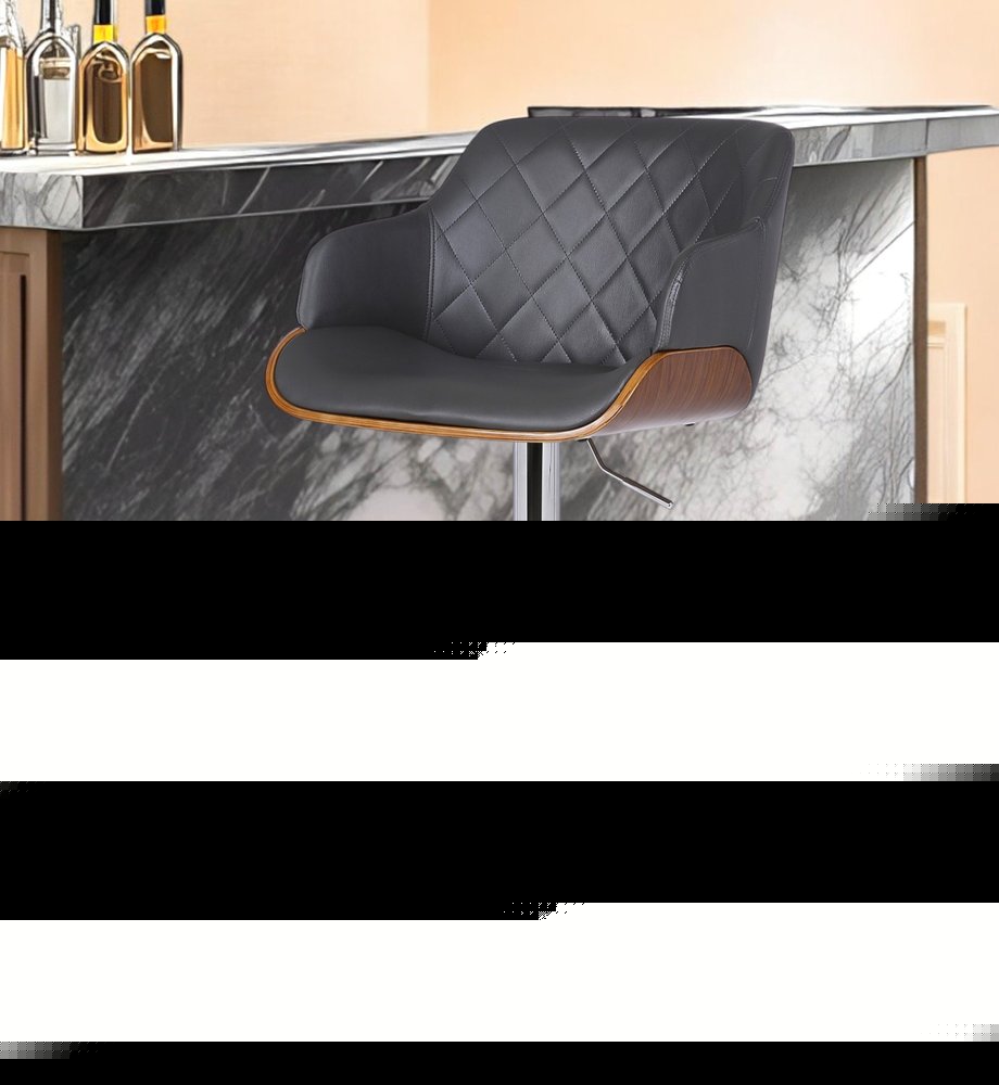 Gray and Silver Faux Leather and Iron Low Back Adjustable Height Swivel Bar Chair