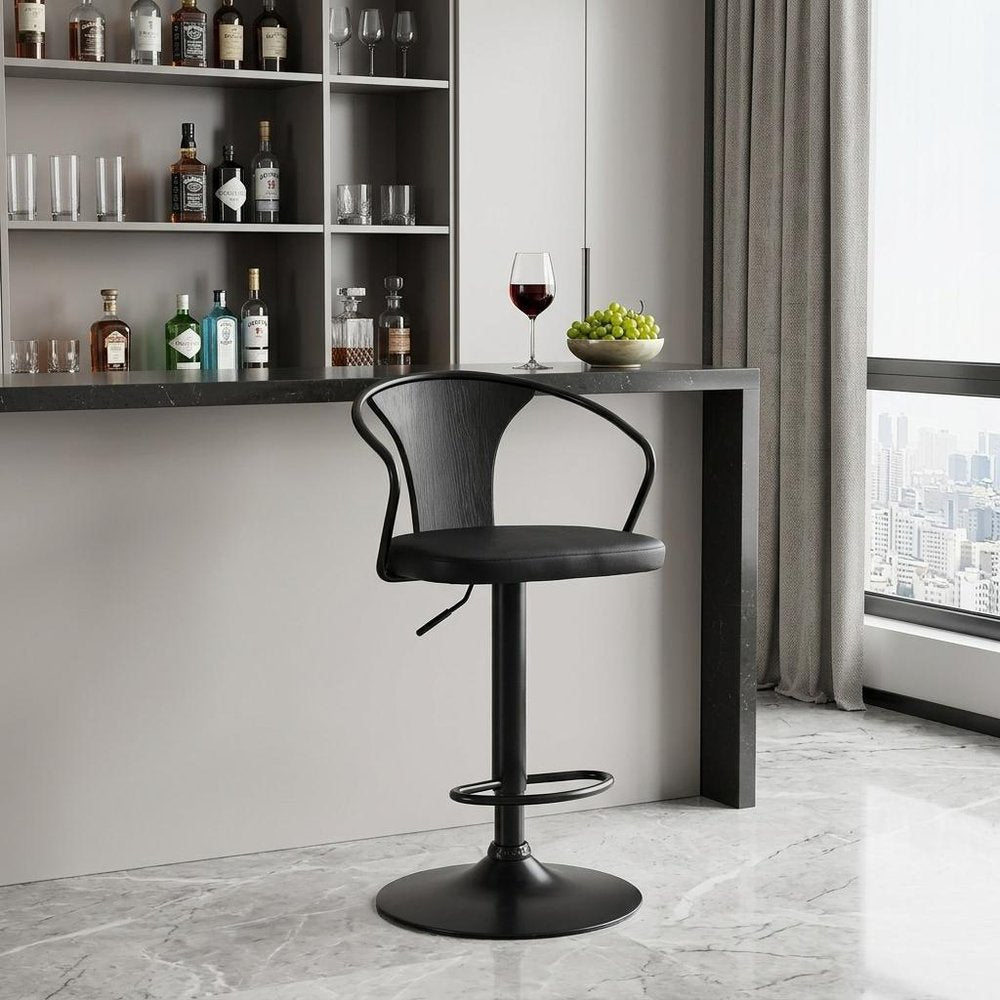 Black Fabric And Iron Low Back Adjustable Height Swivel Bar Chair