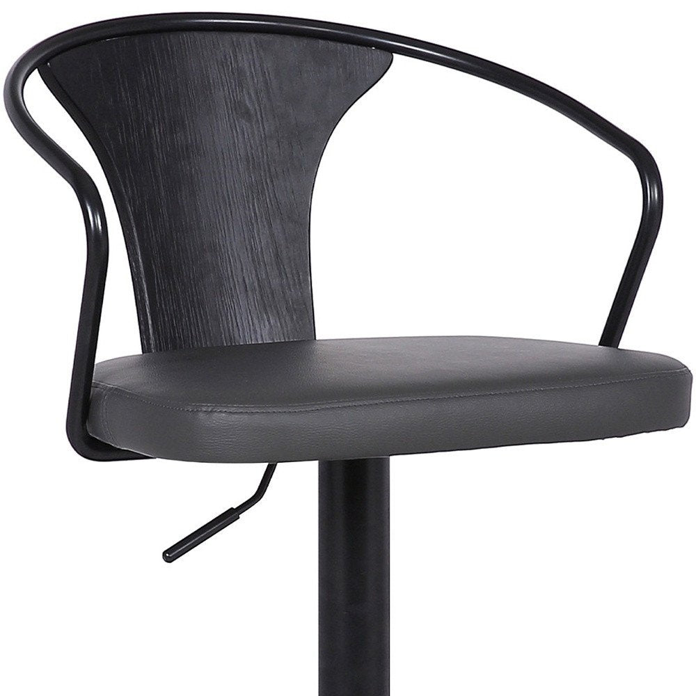 Gray And Black Fabric And Iron Low Back Adjustable Height Swivel Bar Chair