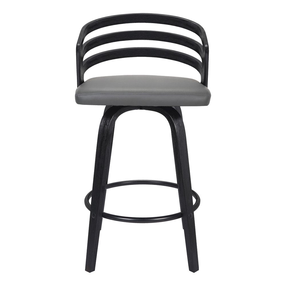 26" Gray and Black Fabric and Iron Low Back Counter Height Swivel Bar Chair