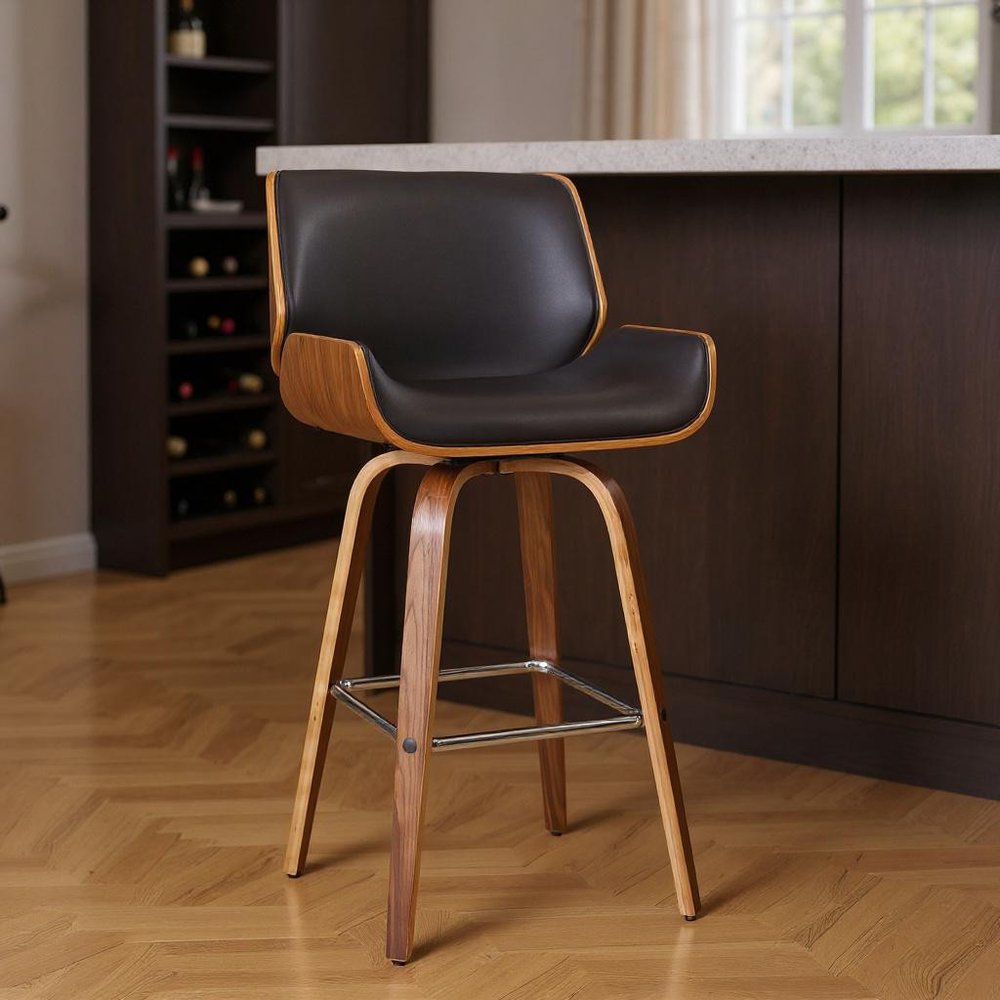 30" Brown Solid Wood Swivel Low Back Bar Height Bar Chair