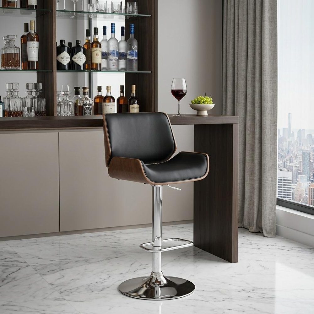 Black And Silver Fabric And Iron Low Back Adjustable Height Swivel Bar Chair