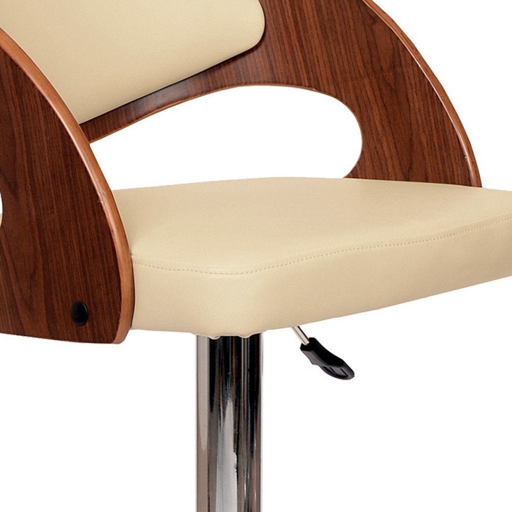 Black And Silver Faux Leather And Chrome Low Back Adjustable Height Swivel Bar Chair