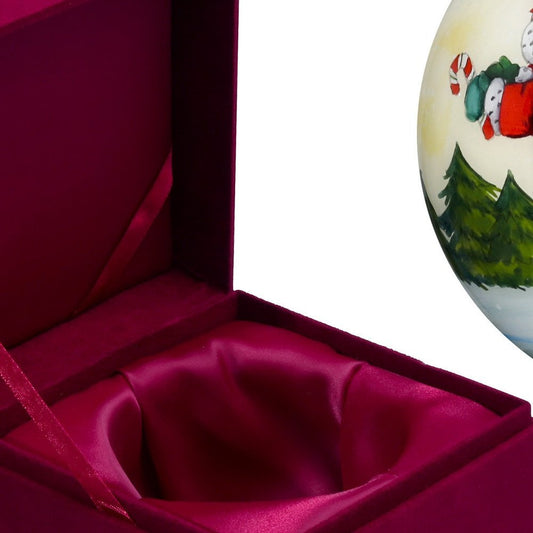 Ice Skating Mr. and Mrs. Santa Hand Painted And Mouth Blown Red White And Green Glass Ball Ornament