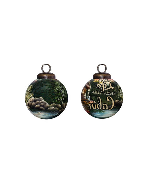 Scenic Life is Better at the Cabin Hand Painted And Mouth Blown Green Glass Ball Ornament