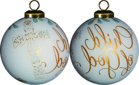 Child of God Hand Painted And Mouth Blown Gold And White Glass Ball Ornament