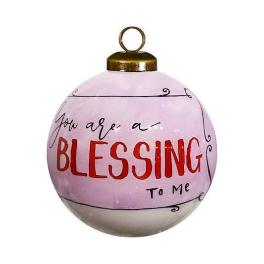 Snowman You Are a Blessing To Me Hand Painted And Mouth Blown Pink And Red Glass Ball Ornament
