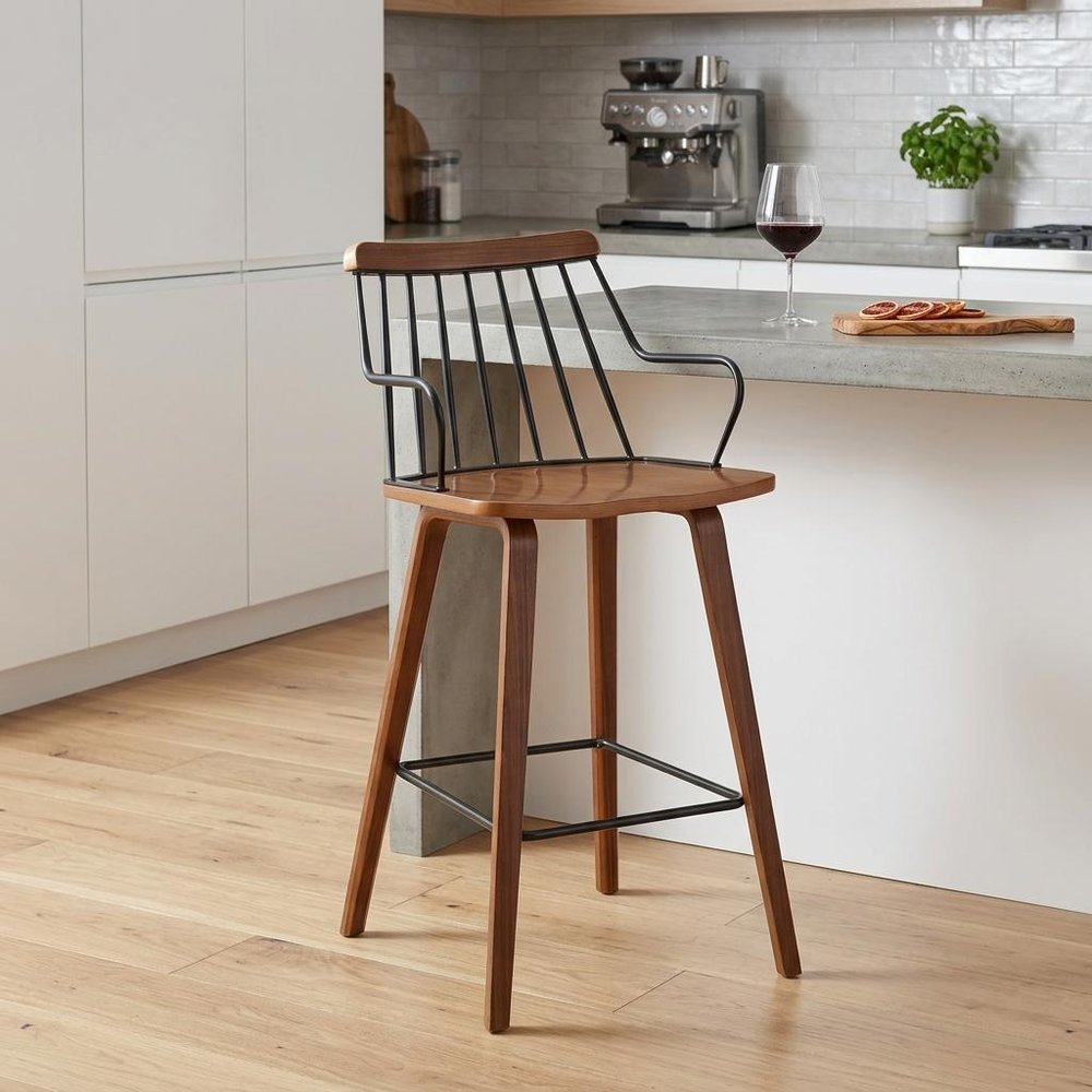 26" Brown Manufactured Wood and Iron Counter Height Bar Chair