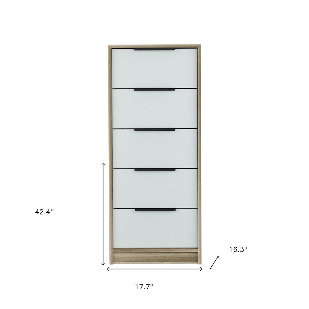18" Brown And White Five Drawer Chest