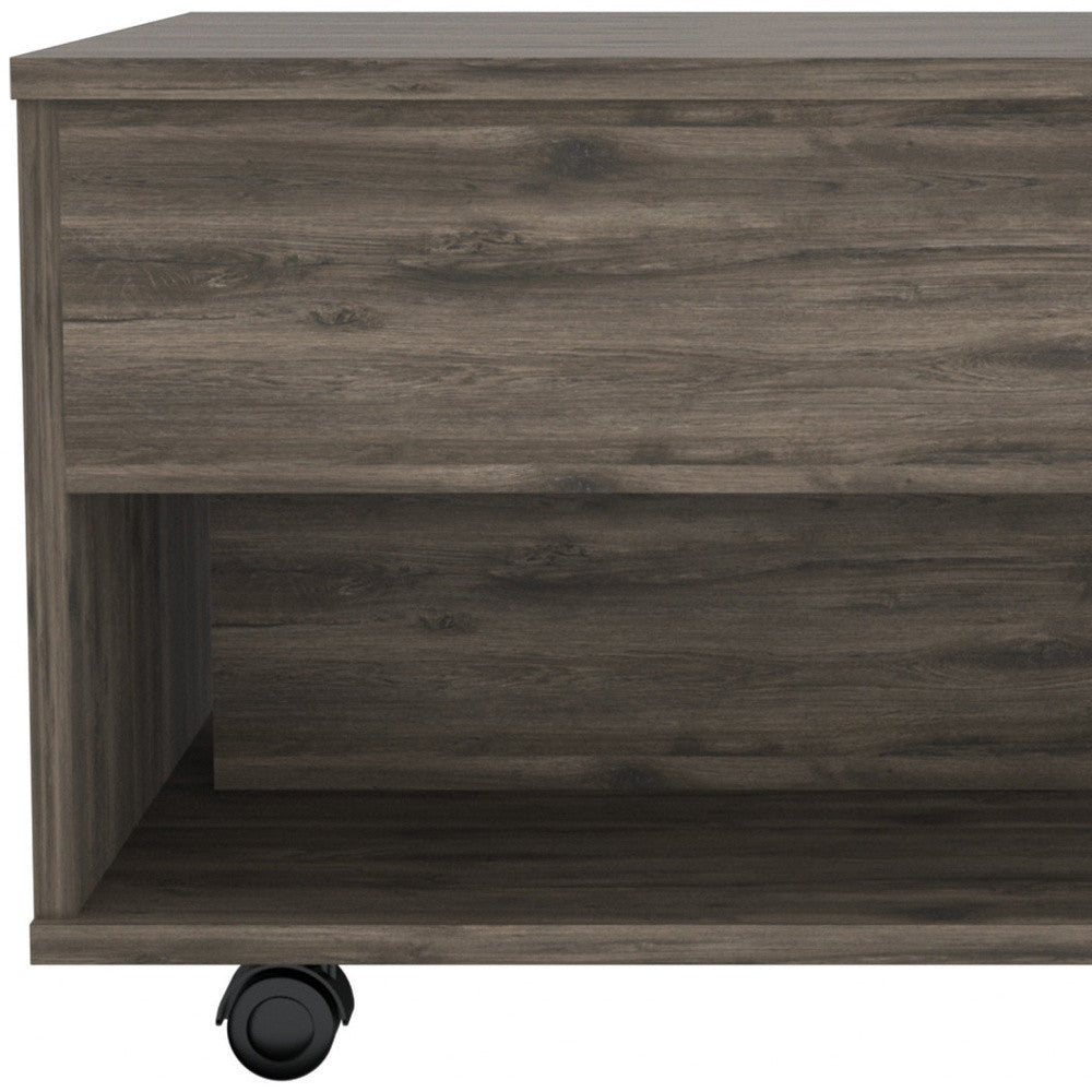 22" Dark Brown Manufactured Wood Rectangular Lift Top Coffee Table With Drawer