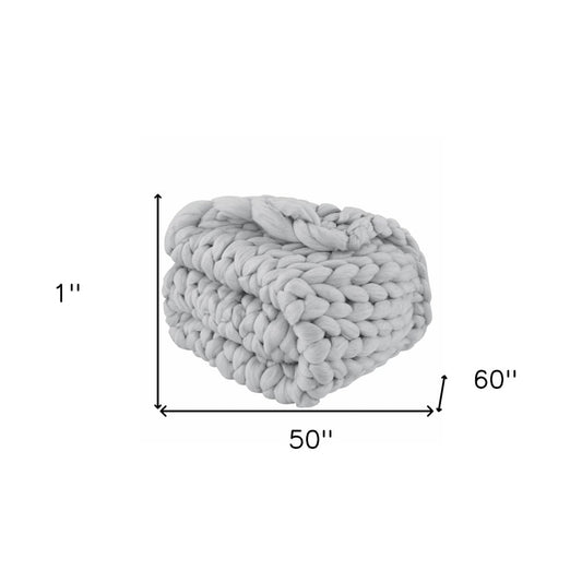 50" X 60" Light Gray Boho Chunky Knit Throw Blanket