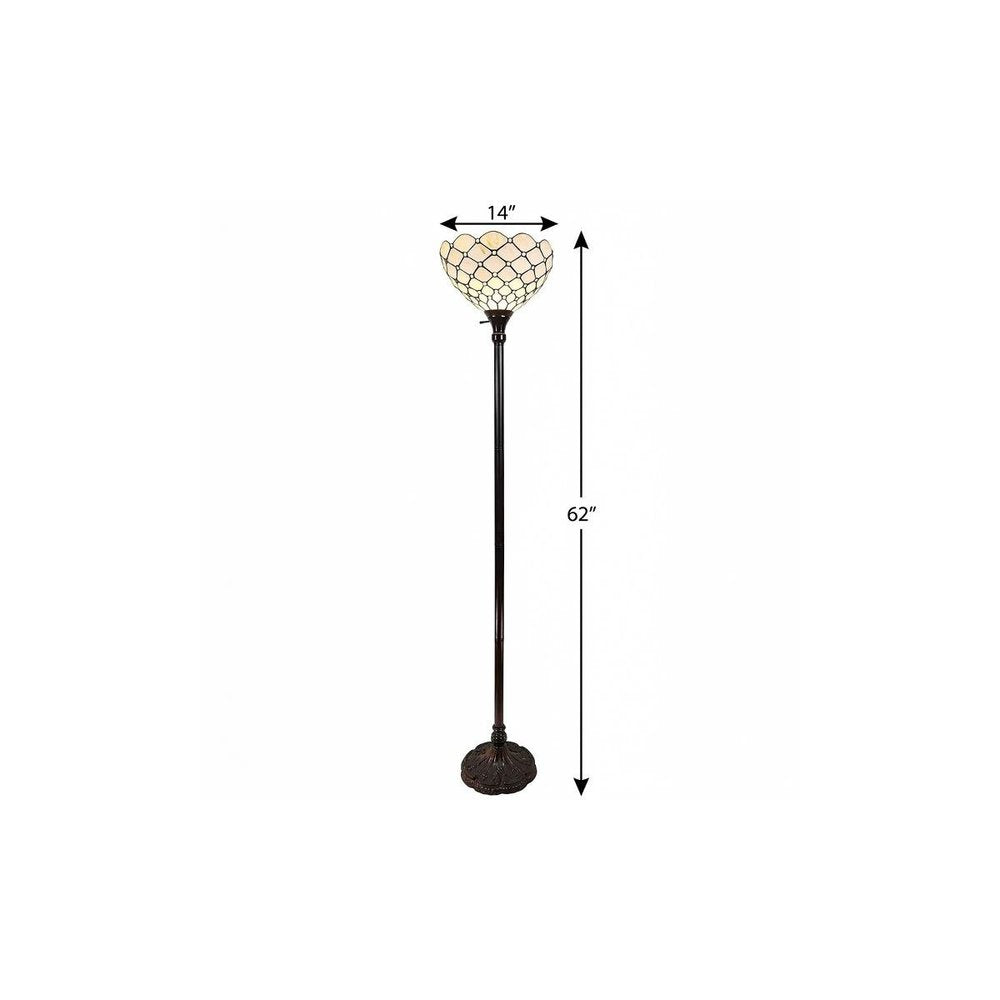 62" Brown And White Floor Lamp With White Glass Bowl Shade