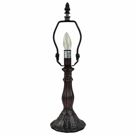 15" Dark Brown Metal Candlestick Table Lamp With Red and Black Novelty Shade