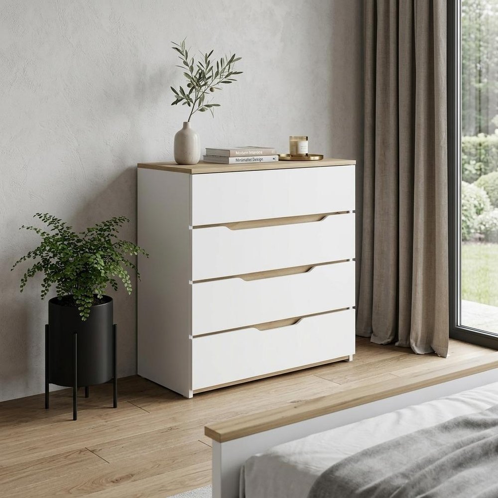 31" Brown And White Wood Four Drawer Dresser