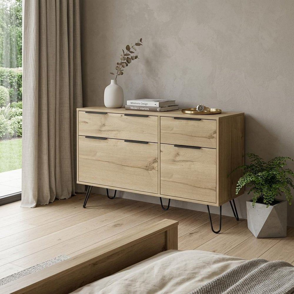 47" Brown And Black Wood Four Drawer Double Dresser