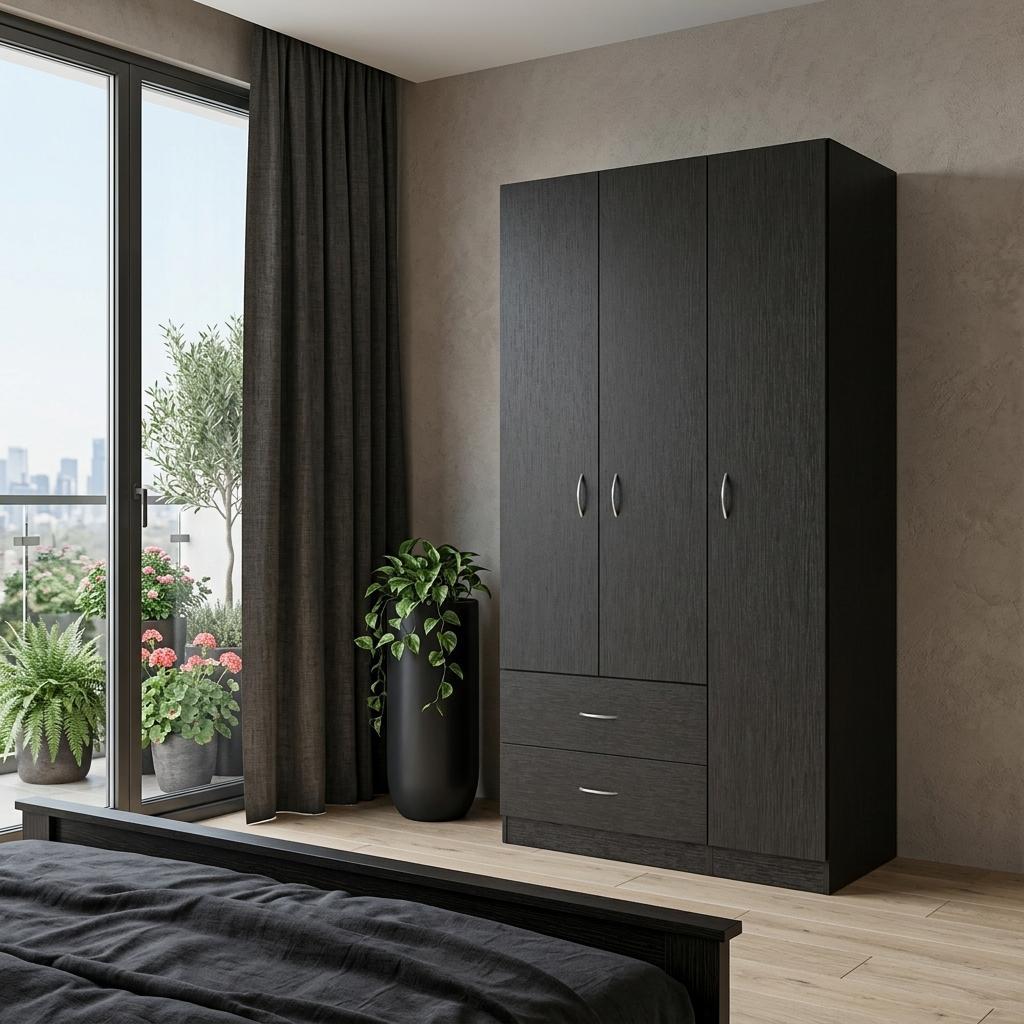 71" Black Wood Two Drawer Combo Dresser