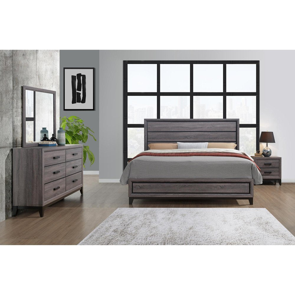 25" Gray Wood Two Drawer Nightstand