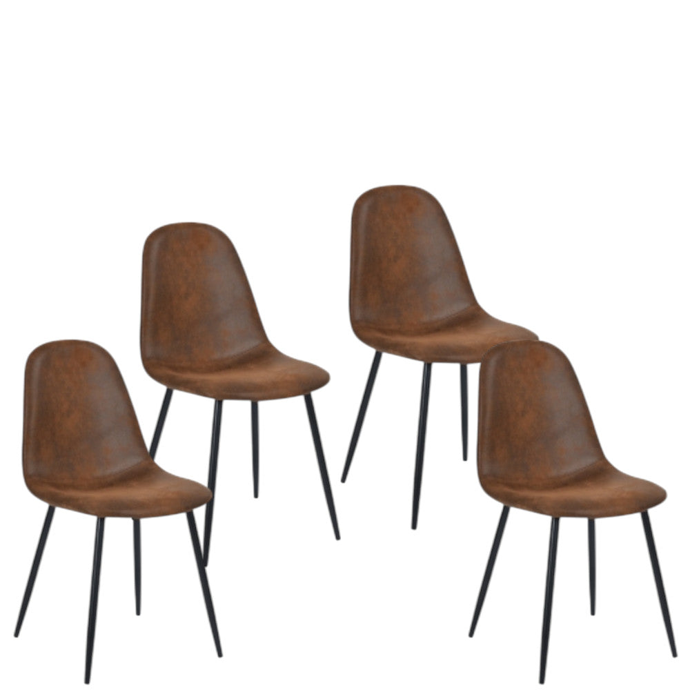 Set of Four Brown and Black Upholstered Faux Leather Dining Side Chairs
