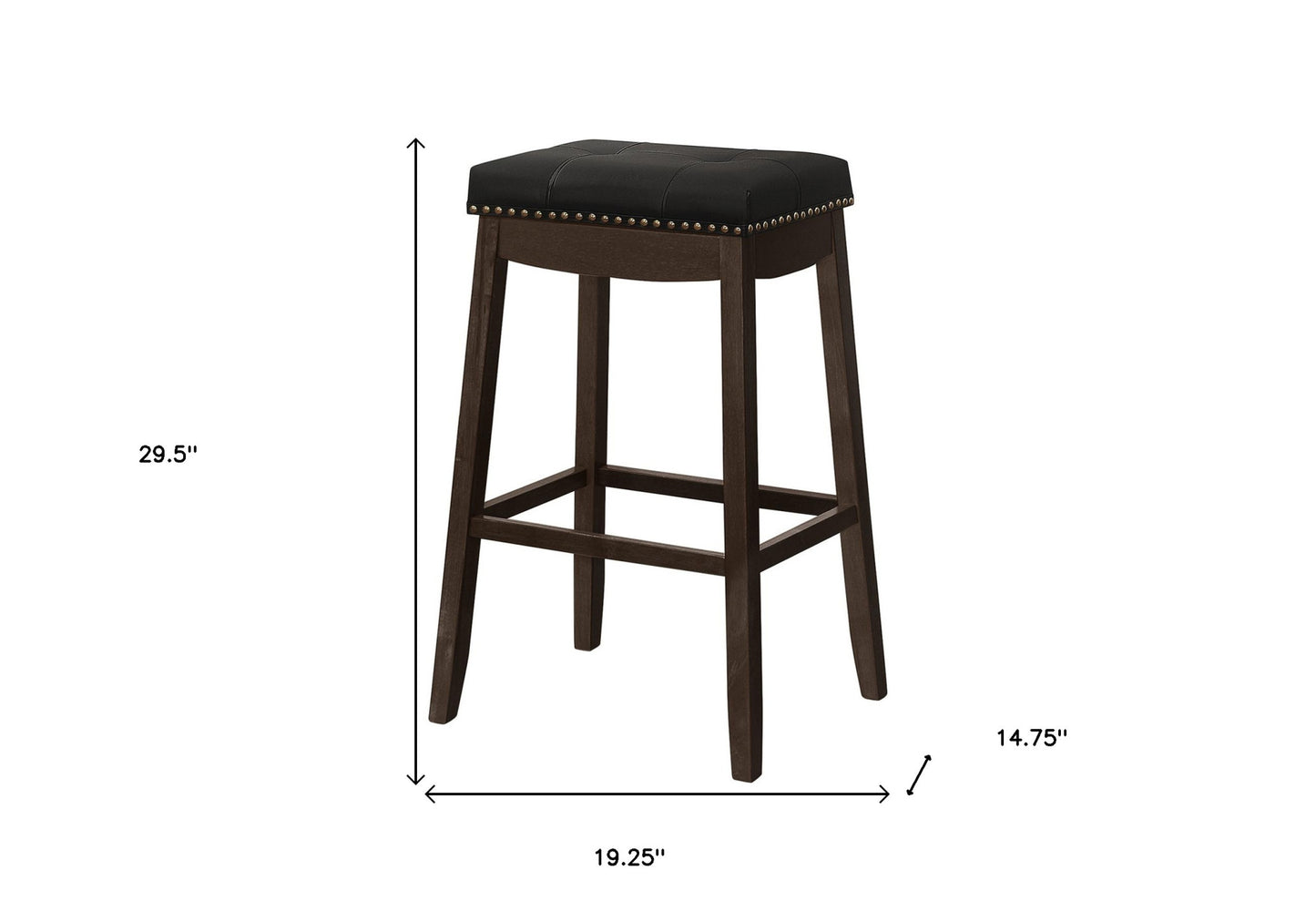 Set of Two 30" Black and Espresso Faux Leather and Solid Wood Backless Bar Height Bar Chairs