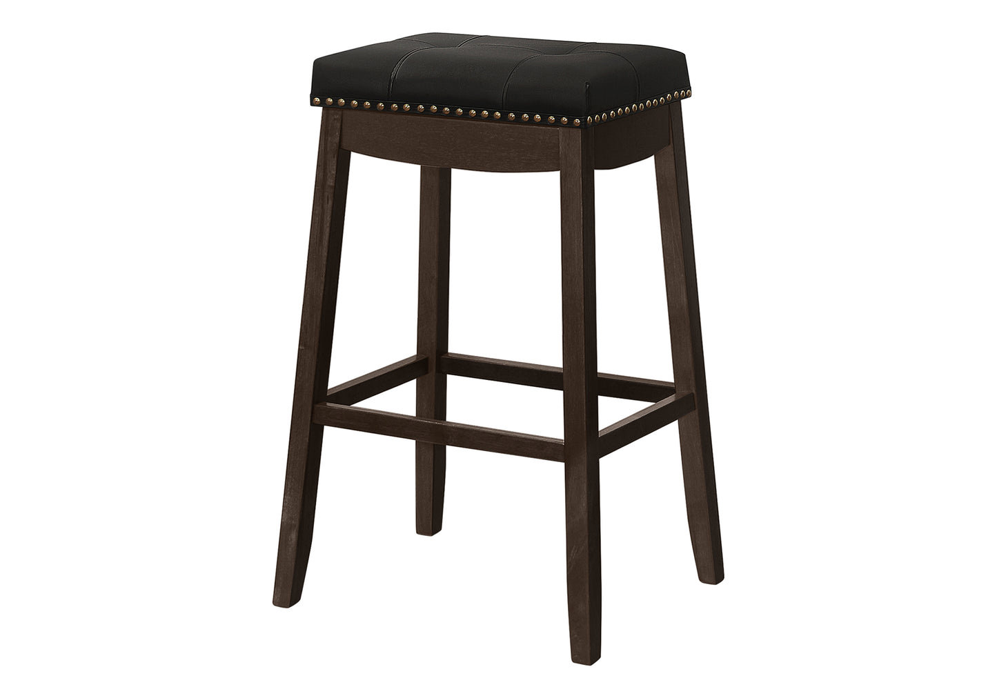 Set of Two 30" Black and Espresso Faux Leather and Solid Wood Backless Bar Height Bar Chairs