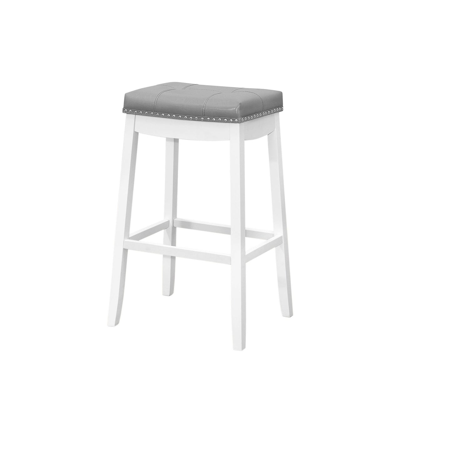 Set of Two 30" Gray and White Faux Leather and Solid Wood Backless Bar Height Bar Chairs
