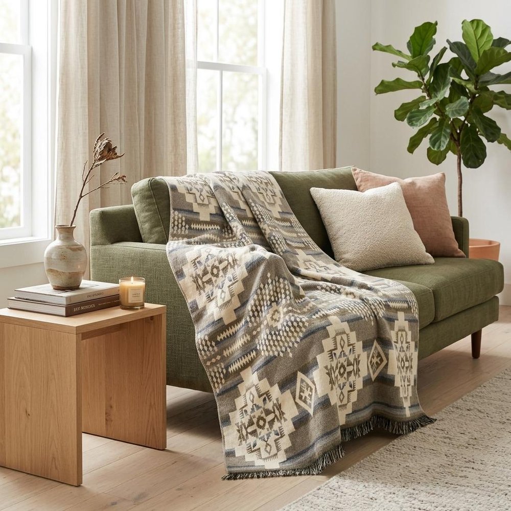 Gray Woven Acrylic Reversable Throw