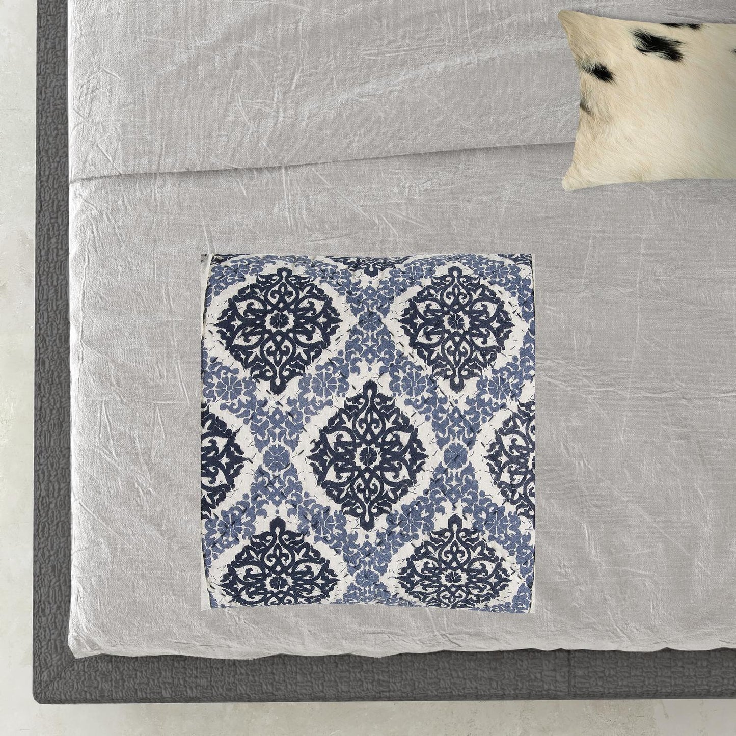 Blue And Ivory Damask King Quilt