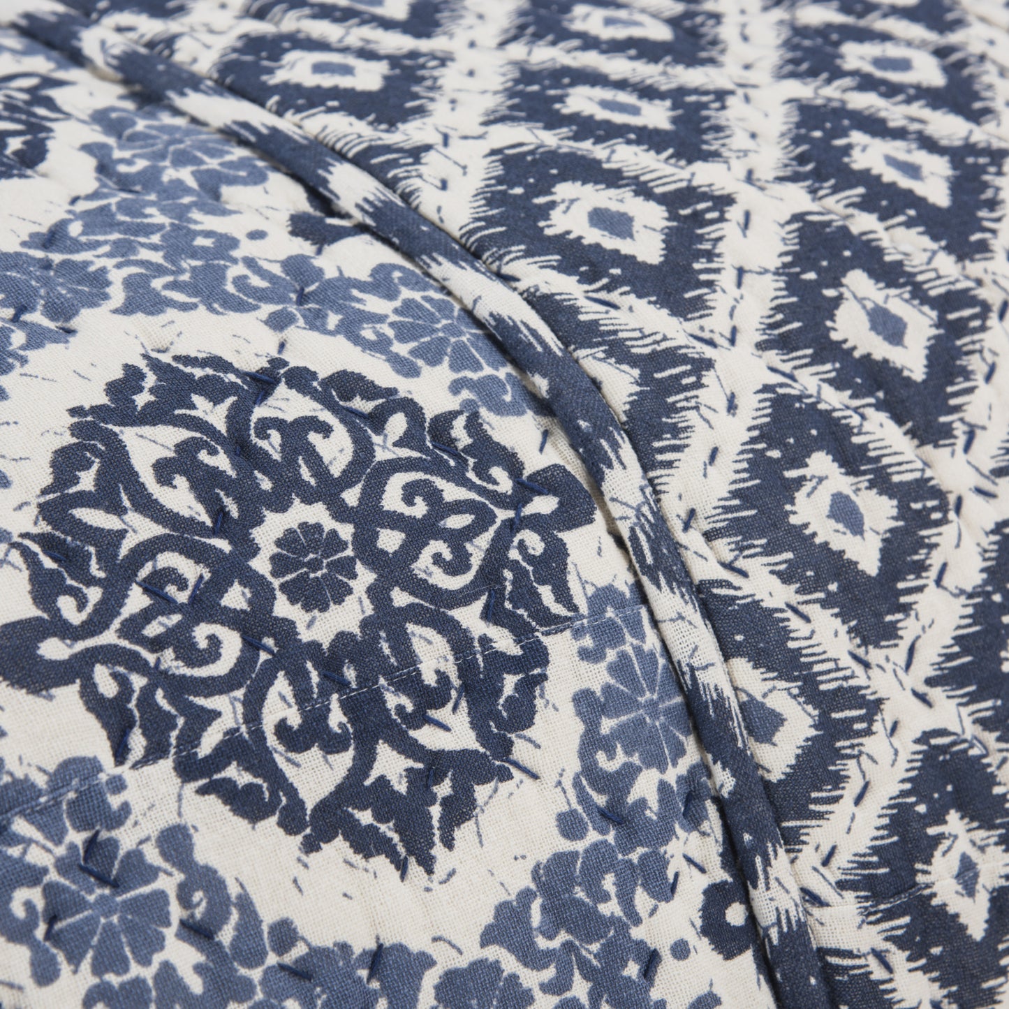 Blue And Ivory Damask King Quilt