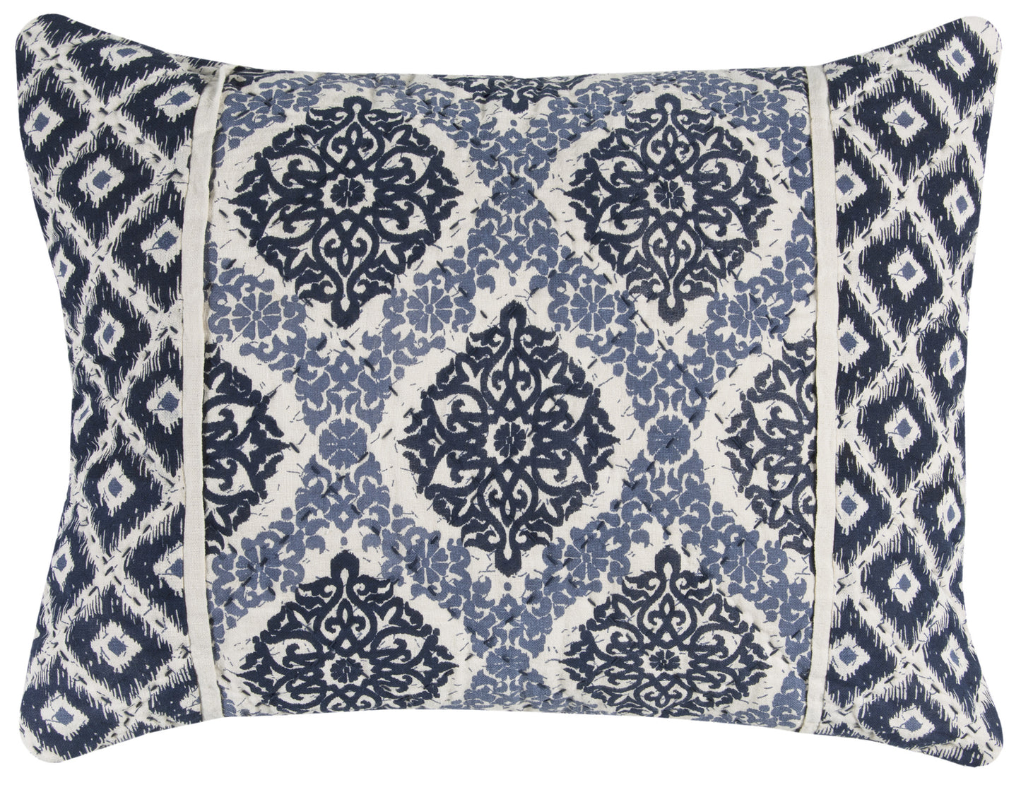 Blue And Ivory Damask King Quilt