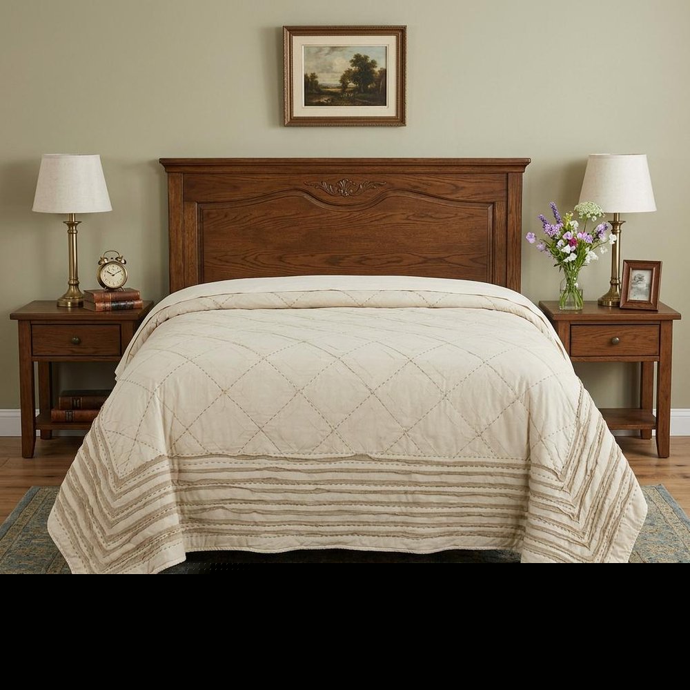Ivory Geometric Queen Quilt