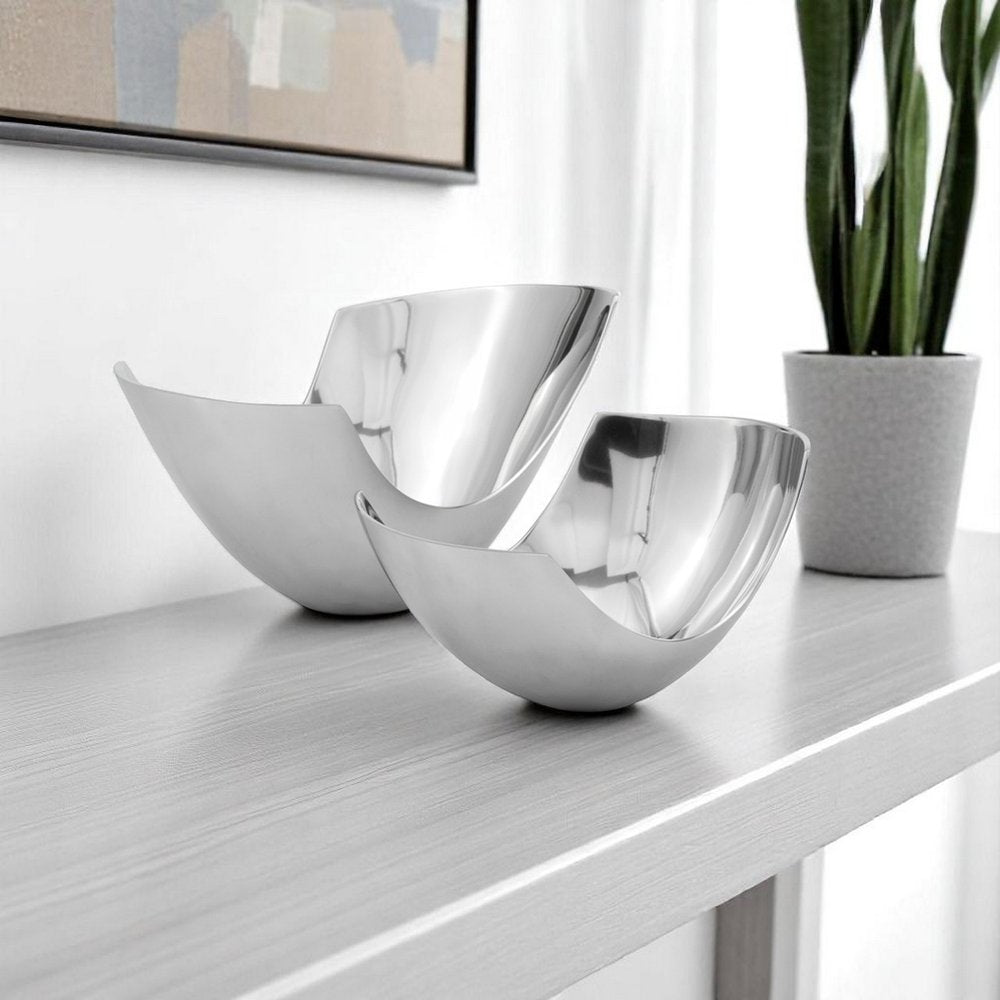 Set of Two Mod Aluminum Scoop Centerpiece Bowls