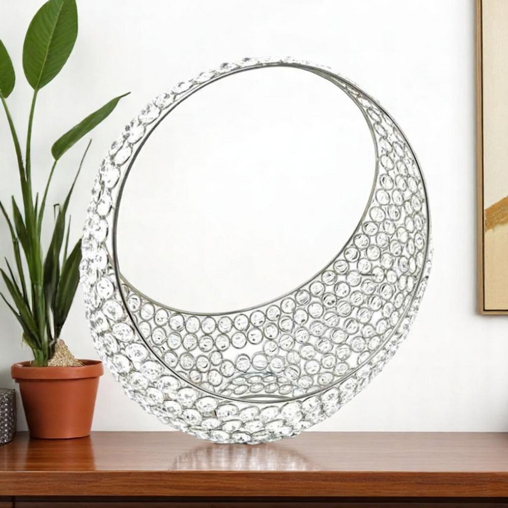 13" Silver and Faux Crystal Bling Ring Basket