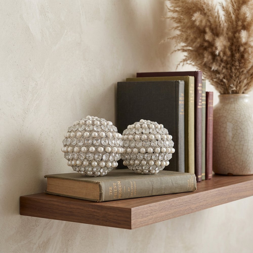 Set Of Two 5" Silver And Clear Faux Crystal Decorative Orb Sculptures