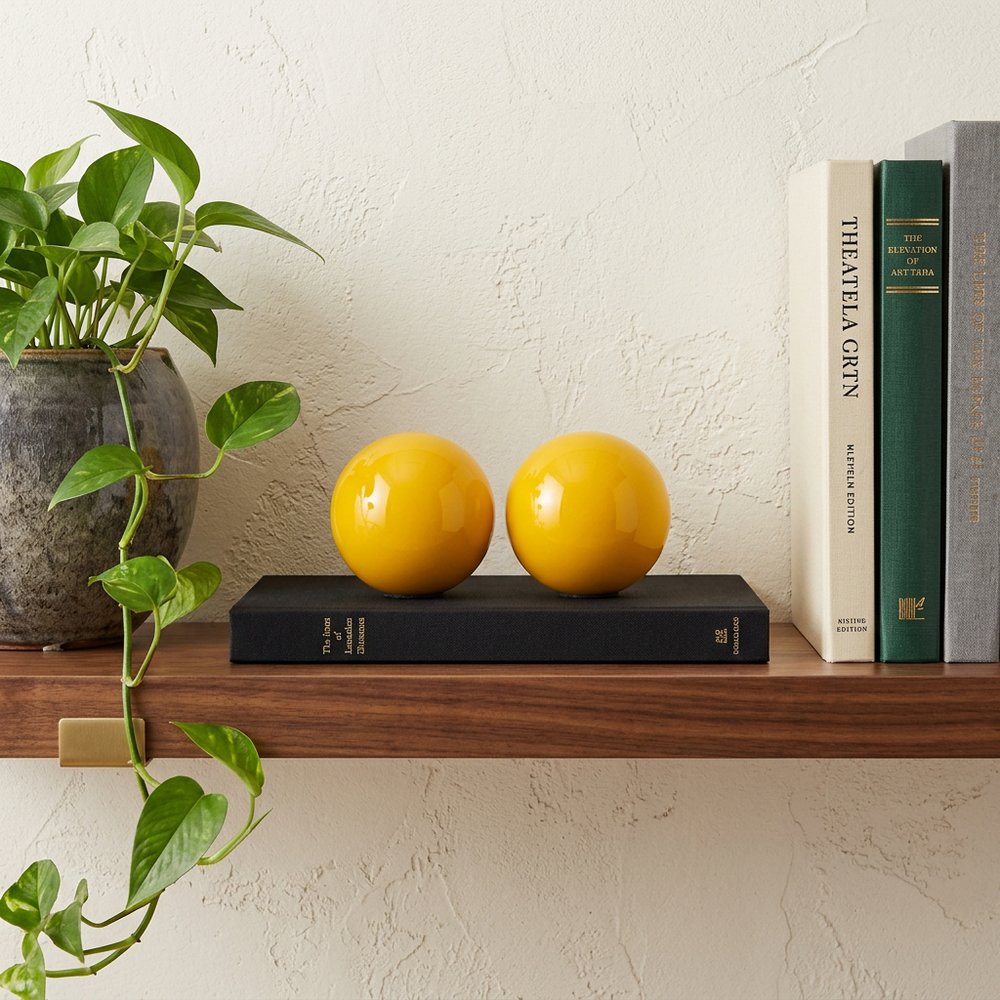 Set of Two Yellow Aluminum Decorative Orbs