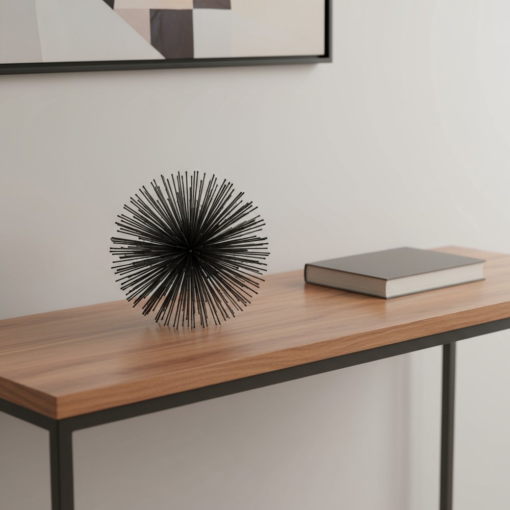 8" Black Iron Decorative Orb Tabletop Sculpture