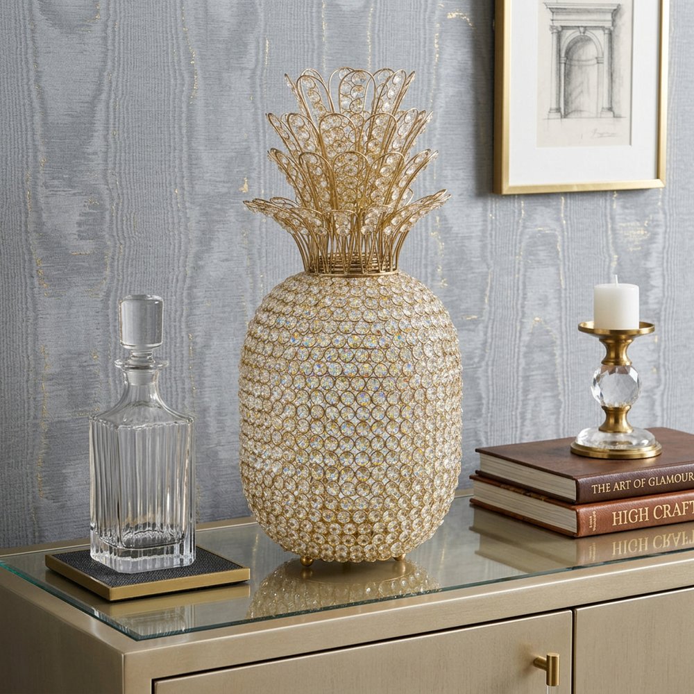 23" Glam Bling Faux Crystal and Gold Pineapple