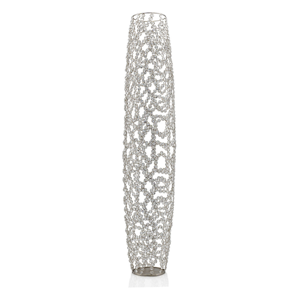 47" Silver Oval Crystal Glass Floor Vase With Faux Crystals