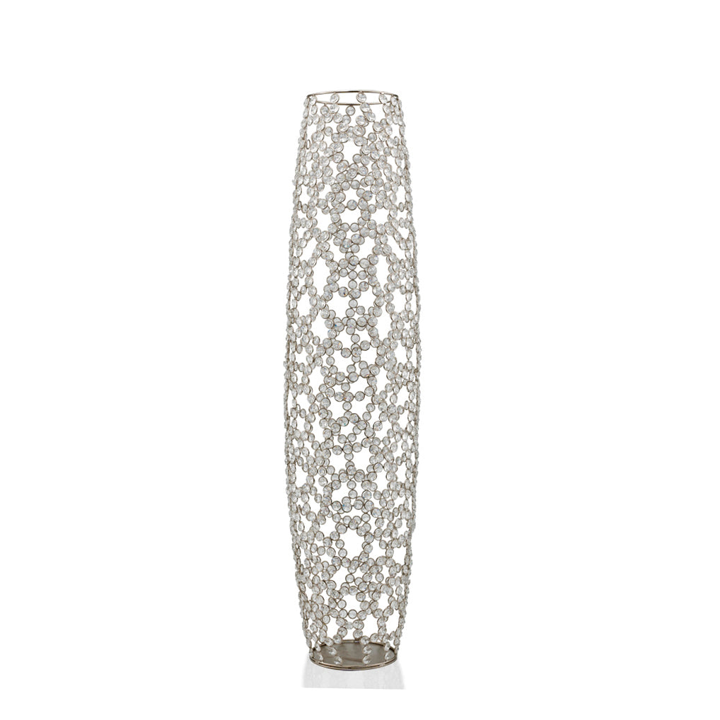 40" Silver Oval Crystal Glass Floor Vase With Faux Crystals