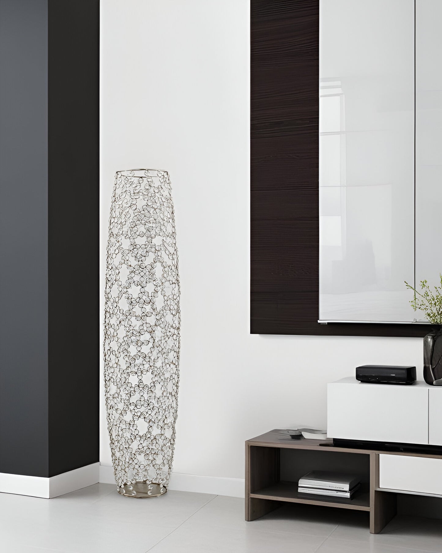 40" Silver Oval Crystal Glass Floor Vase With Faux Crystals