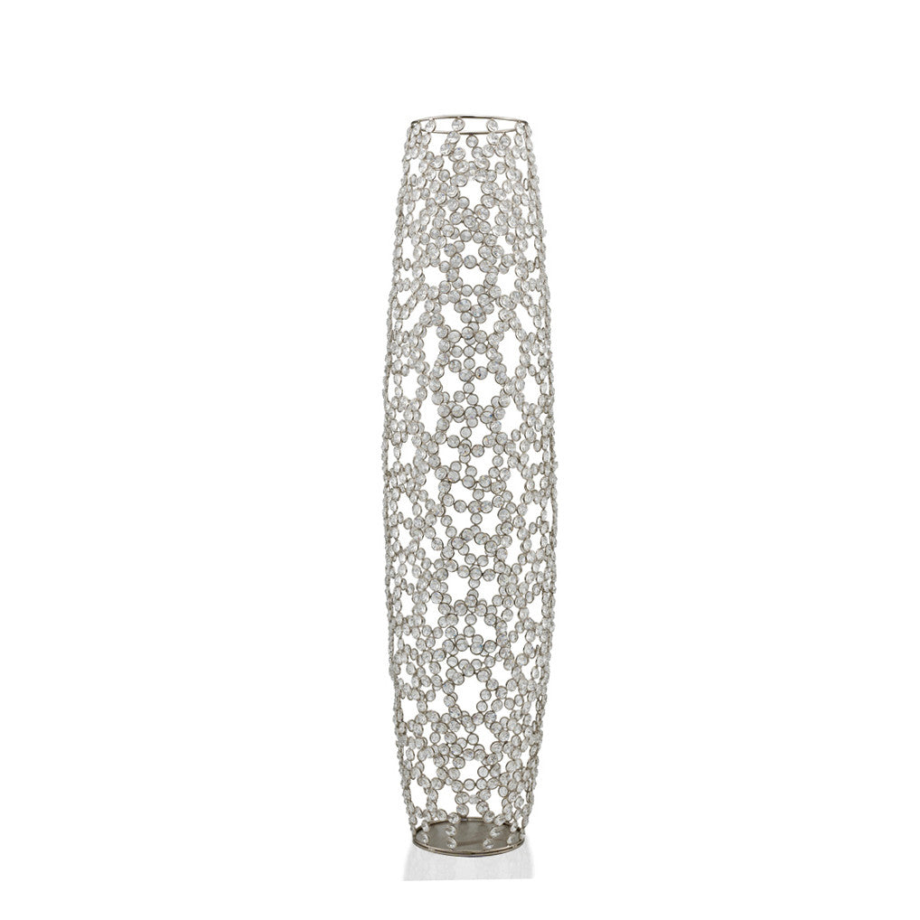 40" Silver Oval Crystal Glass Floor Vase With Faux Crystals
